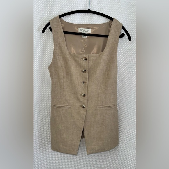 Rachel Zoe Tailored Vest Beige Square Neck Button Front Sleeveless Size 8 - Picture 3 of 12